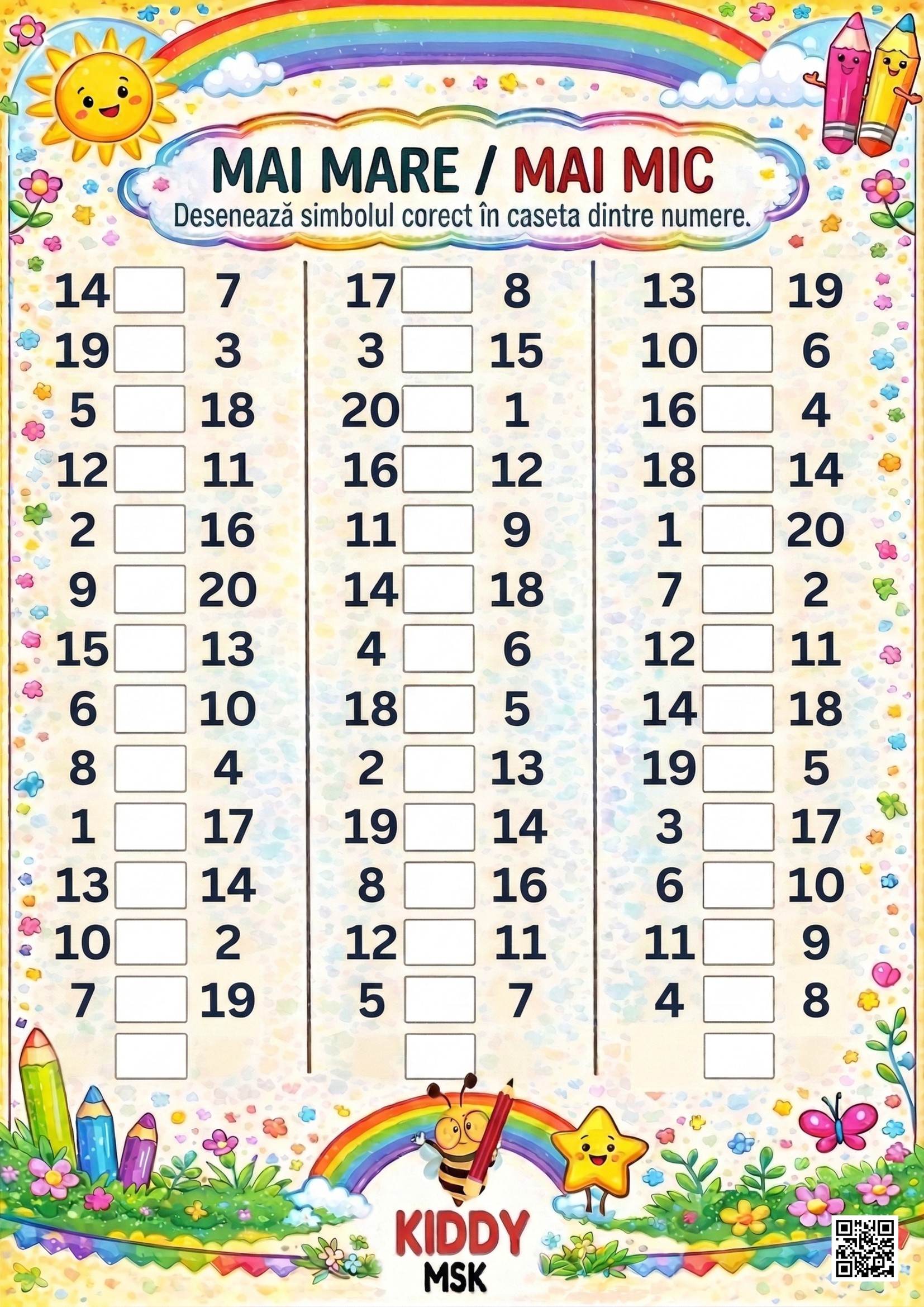 Mai mare / Mai mic — Compararea numerelor — prima pagină
